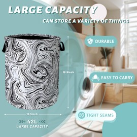 Black and White Marble Texture Laundry Basket Foldable With Handles Tote Bag Oxford Cloth Funny Laundry Hamper Clothes Storage Bucket Toy Organizer 18.9"x16.5"For Bathroom/Laundry/Bedroom