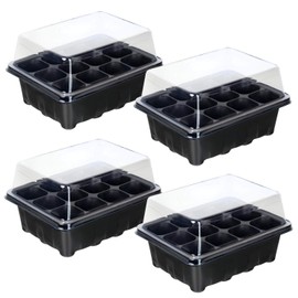 Schramm® Set of 4 Greenhouse Propagation Tray Pots Indoor Greenhouse 18.5 x 15 x 8 cm for 48 Propagation Pots Propagation Set Mini Greenhouse Black