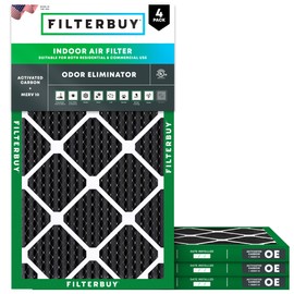 Filterbuy 14x24x1 Air Filter MERV 10 Odor & Allergy Defense with Activated Carbon (4-Pack), Electrostatic Pleated HVAC AC Furnace Filters Replacement (Actual Size: 13.38 x 23.38 x 0.75)