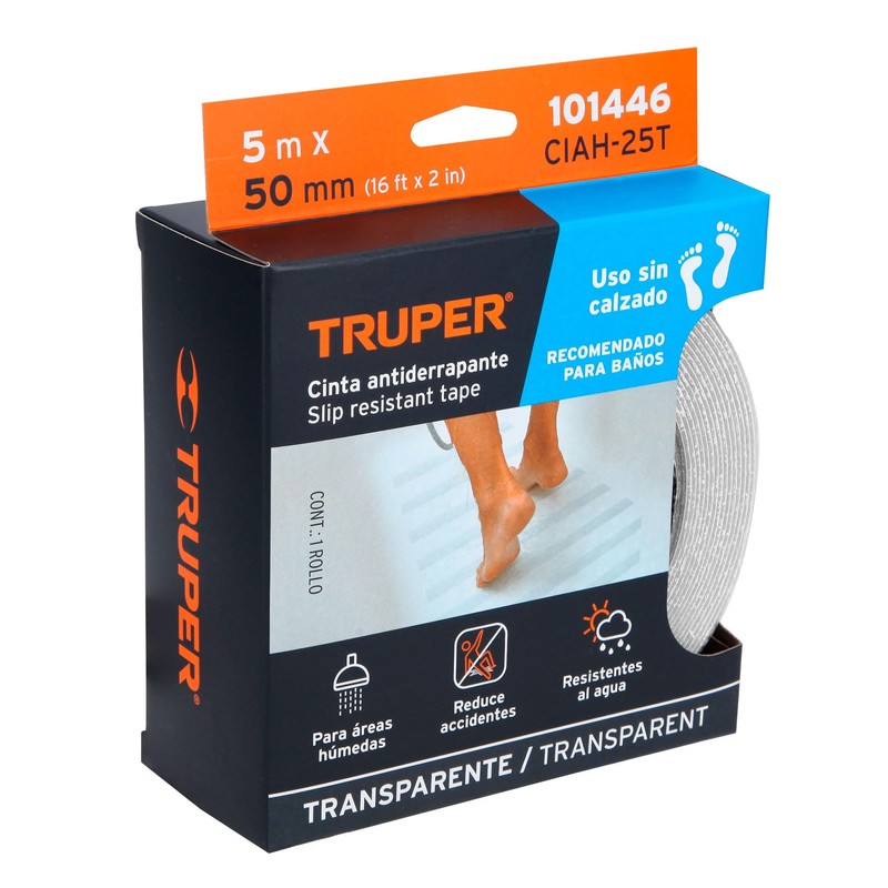 Truper CIAH-25T, Rollo de 5 m cinta antiderrapante transparente 50