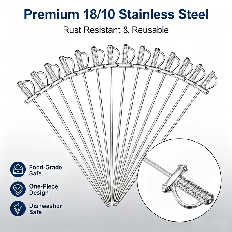 DEAYOU 15 PCS 18/10 Stainless Steel Cocktail Toothpicks, 4.4" Martini