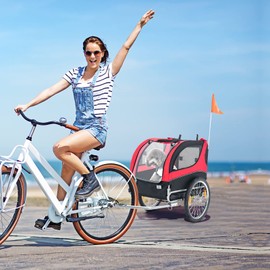 Giantex Dog Bike Trailer, Dog Bicycle Trailer, Pet Cart Carrier Wagon with 3 Doors, 20" Large Wheels, Universal Bicycle Coupler, 8 Reflectors, Collapsible to Store, Supports up to 88 lbs, Red