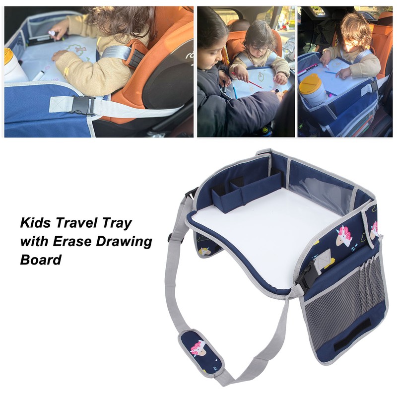 Kids Travel Tray Erasable Drawing Board Organization Pockets Activity Essentials