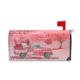 Wusikd Valentine Gnomes Mailbox Cover - Magnetic Standard Size Pink Truck Heart Mailbox Covers Letter Post Box Wrap Decoration Welcome Home Garden Outdoor 21" Lx 18" W