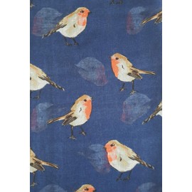 Robin Bird Scarf Watercolour Printed Robbins, Large Wrap, Cover Up, Scarves, Ladies Womens Gift, Glam-London Fashion Shawl (Blue)