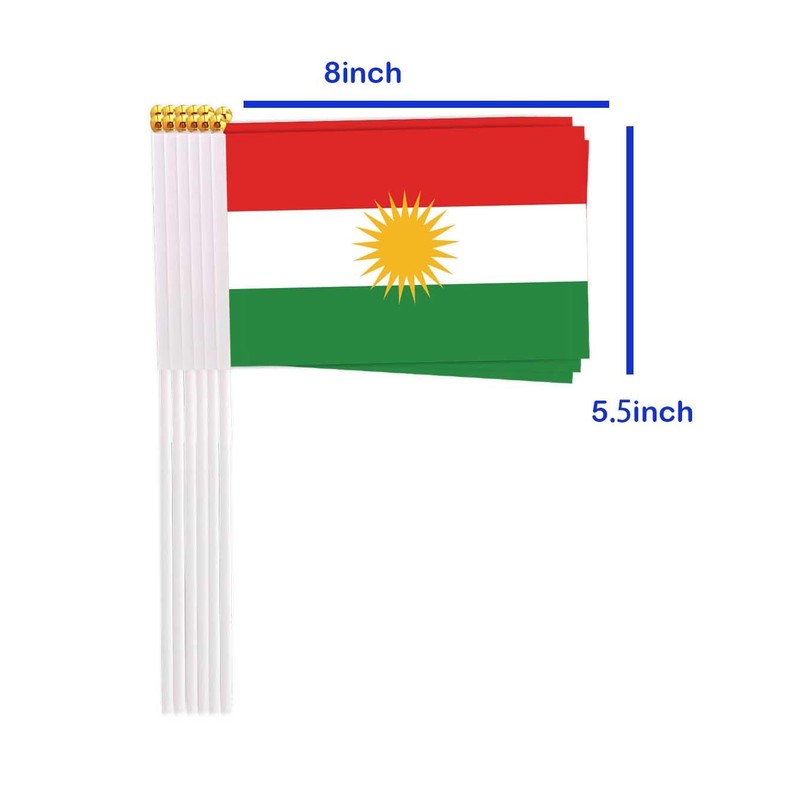 25 Packs Small Kurdistan Flags on Handheld Stick，Miniature Kurdish Flag