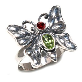 Peridot Pink Tourmaline Gemstone 925 Sterling Silver Butterfly Style Fine Filigree Engraving Designer Handmade Finger Rings for Women Unique Fashion Party Jewellery, Gemstone Precious metal gemstone,