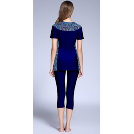 Ababalaya Burkini - Traje de baño de 2 piezas con bloque de color para mujer, Azul marino (Navy Blue-1), Large