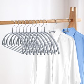 Gabotrie 10 Pack Clothes Hangers, 16.5 inch PVC Coating Sweater Hangers, Heavy Duty No Shoulder Bump Metal Hanger, Non-Slip Rubber Coated Hanger for Closet Suit Jacket Shirt T-Shirt(Grey)