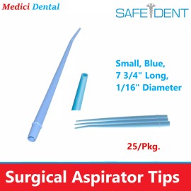 Safedent Dental Surgical Aspirator Tips Dental Aspirating Suction Tips Blue 1/16", 25/Pk