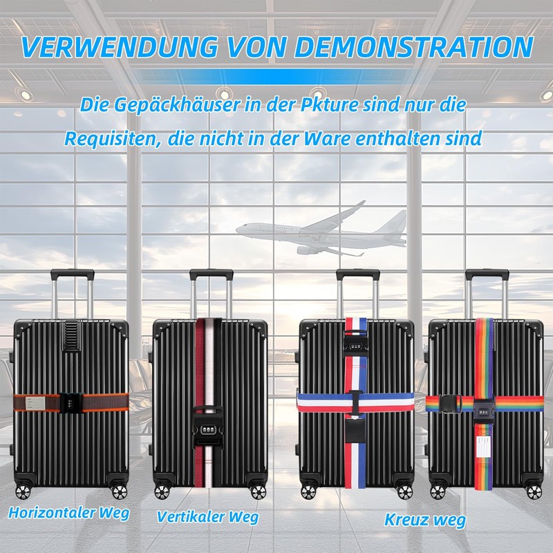 Kofferbänder,koffergurte 4 stück, kofferband auffällig, Luggage Strap with Combination Lock,
