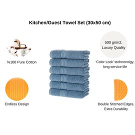 MAURAHOME Luxury guest towel set, 100% cotton. Hotel & spa quality 6 x Guest towels 30 x 50 cm. Quick drying terry towels Soft, plush and highly absorbent