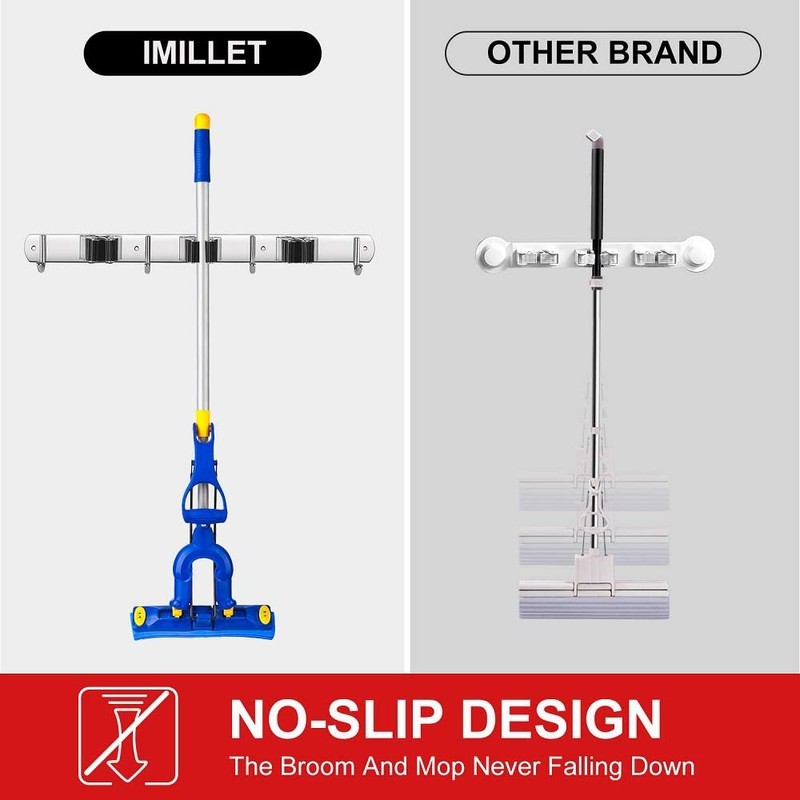 IMILLET 2 Pack Broom and Mop Holder Wall Mounted, Stainless