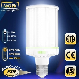 KUKUPPO 150W LED Corn Light Bulb E39 Mogul Base, Warehouse High Bay Light Adjustable CCT