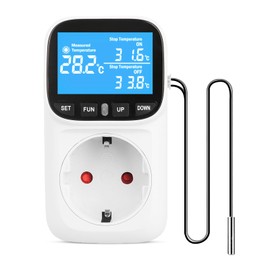 Digital Temperature Controller Socket 230 V with Sensor, Heating Cooling Thermostat Socket, Socket Thermostat with Timer Alarm for Greenhouse, Aquarium, Terrarium, Reptiles