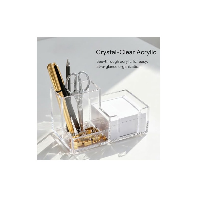 HBlife Acrylic Pen Holder - 3-Compartment Desk Organizer
