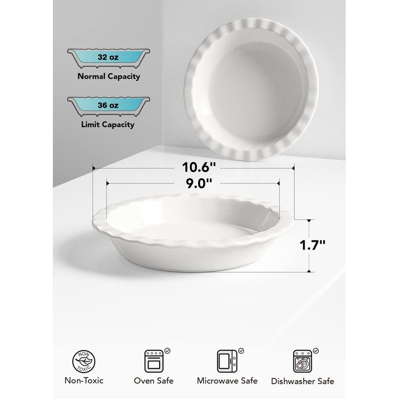 LE TAUCI Ceramic Pie Pans for Baking, 9 Inches Pie