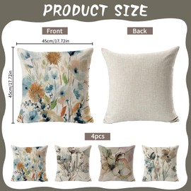 HIQE-FL Pack of 4 Linen Cushion Covers, 45 x 45 cm, Ink Painting, Autumn Theme, Thanksgiving, Living Room, Bedroom, Office, Cafe, Patio, Sofa, Bench, Chair, Couch, Indoor and Outdoor Use