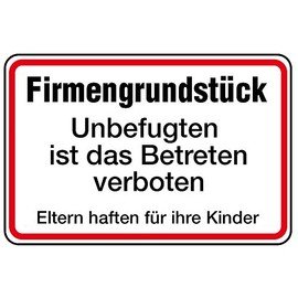 Aluminium Sign, Company Plot, Unauthorised Is Betreten verboten 250 x 350 mm (Company Terrain, Access Prohibited), Practical, Weatherproof