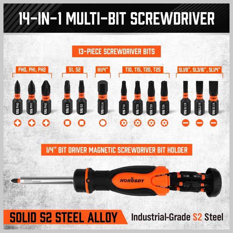 Multi 14-in-1 Magnetic Adjustable Screwdriver: Mini Hand Screwdrivers Set with
