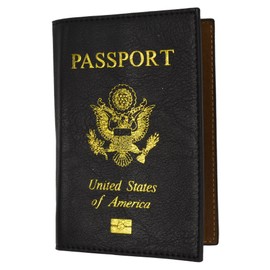 MARSHAL USA Gold Logo Passport Cover Holder for Travel (Black)
