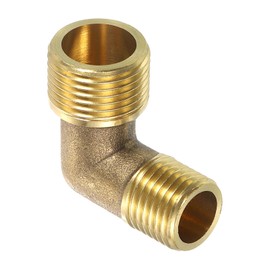 sourcing map 2 Pcs G 3/8 Inch Male x G 1/4 Inch Male 90 Degree Elbow, Brass L Right Angle Pipe Fitting, Connector for Fluid, Gas, Fuel, Oil, 29x30mm