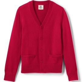Lands' End Uniform Cotton Modal Button Front Cardigan Red Kids X-Large