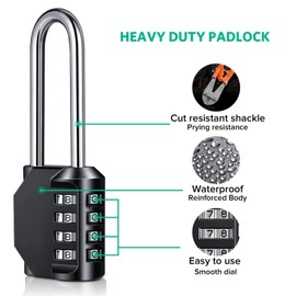 Locker Padlock, Combination Padlock, BeskooHome 4 Digit 6.5cm Long Shackle and Outdoor Waterproof Resettable Gym Padlocks for Gym Locker, Hasp Cabinet, Gate, Shed, Fence, Toolbox (1 Pack Black)