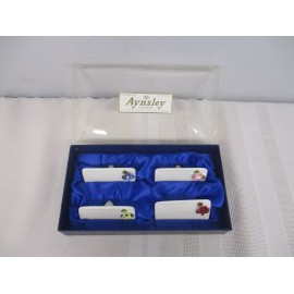 Aynsley SET OF 4 VINTAGE AYNSLEY "WRITE ON" PORCELAIN PLACE CARDS w DAINTY FLOWERS MIB!