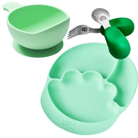 Nana's Manners Toddler Tabletop Collection - Green - Toddler Cutlery, Suction Bowl, Section & Suction Plate