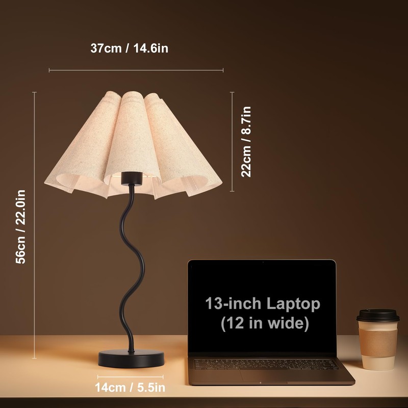 KUNJOULAM Small Table Lamp, Bedside Nightstand Lamp with Umbrella Form