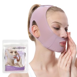 Face Lift Belt, Facial Lifting Band Cooling Effect Face Lift Strap, Outline Lifting Shaping Face Bandage Chin Up Face Lifting Breathable V Shaped Belt (Purple)