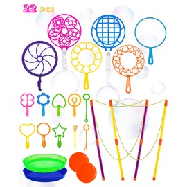 Giant Bubble Wands, Big Bubble Wands Toys Set with Tray Bulk Funny Bubbles Maker for Kids Toddlers Adults Summer Outdoor Activities Birthday Gifts Bubble Party Favors, 22 Pcs