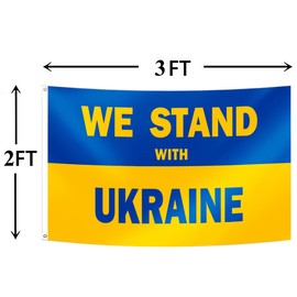 We Stand with Ukraine Flag 2x3FT Ukrainian National Flag Fade Proof Vivid Color Polyester with Brass Grommets For Indoor Outdoor (We Stand, 2x3FT)