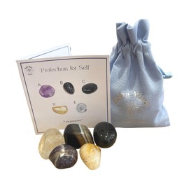 Protection Self Crystals - UK Designed 5 Stone Premium Selection for Increases Nobility, Wealth, Objectivity, Prosperity, Clarity Comes with Gift Pouch, Wellness Guide & Info Booklet