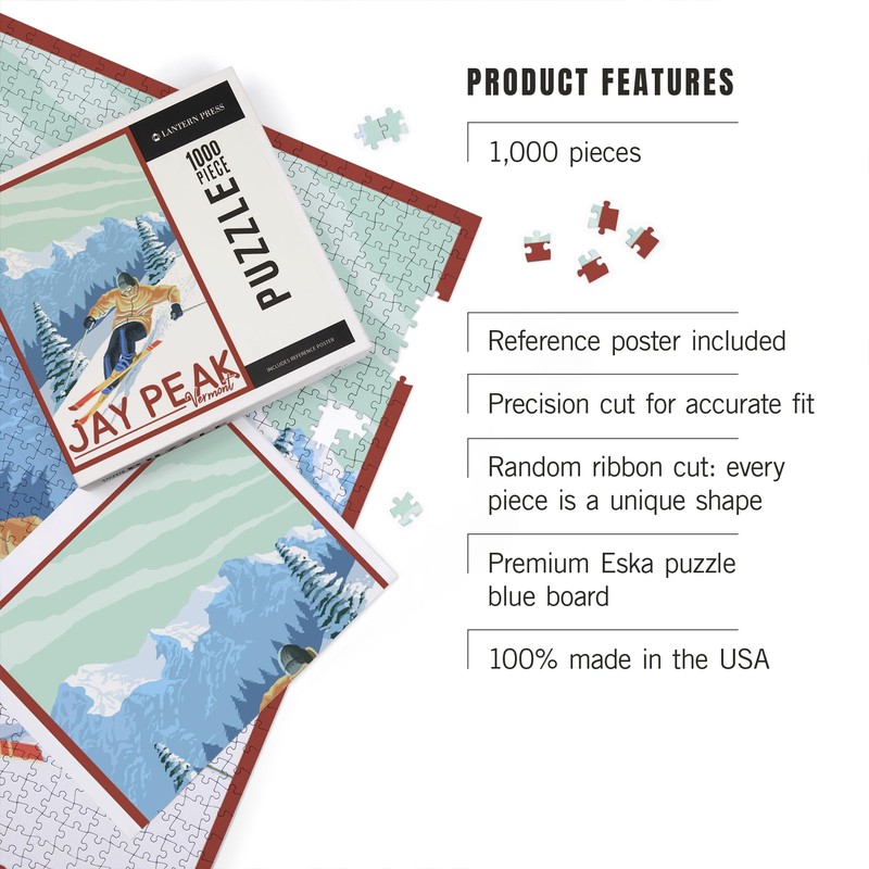 Lantern Press Jay Peak, Vermont, Downhill Skier, 1000 Piece Jigsaw