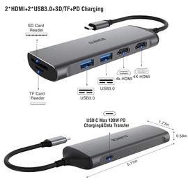 USB C Docking Station Dual Monitor, Laptop Docking Station with 2 HDMI 4K@60Hz Triple Display Dock for HP Dell Lenovo Typc C DisplayPort Alt mode and thunderbolt Laptops