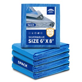 Tarps 6x8 Feet (Pack of 5) - 5.5 Mil, Multipurpose Waterproof Poly Tarp Cover with Metal Grommets and Reinforced Edges, Silver/Blue Tarp by RAINDEWAY