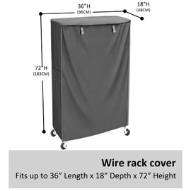MOLLYAIR Wire Shelf Cover,600D Heavy Duty Waterproof Dustproof Standing Shelf Units Cover, Storage Rack Cover with Zipper for Metal Shelving,(Cover only) (Grey, 36" L x 18" W x 72" H)