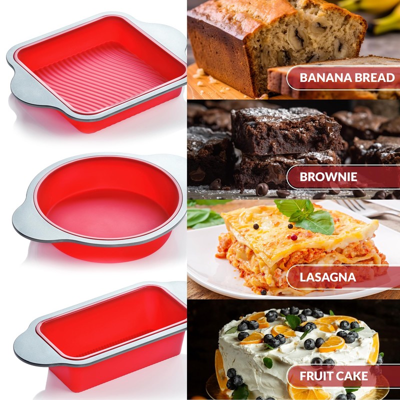 Boxiki Kitchen Silicone Baking Pans Set. 3 PCS Professional Silicone