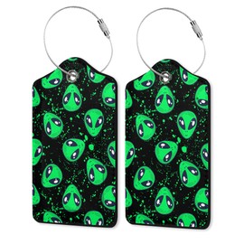 2 Pack Luggage Tag for Suitcase, Alien Leather Suitcase Tags Identifiers with Privacy Name Address Labels & Durable Steel Loop for Women/Men Travel