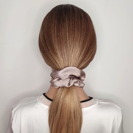 6 Pcs Satin Silk Hair Scrunchies Soft Hair Ties Fashion Hair Bands Hair Bow Ropes Hair Elastic Bracelet Ponytail Holders Hair Accessories for Women and Girls (4.5 Inch, Champagne)