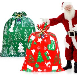 EUIQUE Large Christmas Gift Bags, Xmas Jumbo Presents Bags 44X36 Inch With Gift Tags and Ties, Reusable Holiday Giant Gift Bags for Christmas Huge Gifts Big Dolls, 2 pcs