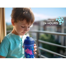 DLOCCOLD 18oz Kids Insulated Water Bottle with Leak Proof Straw Lid, Stainless Steel Water Bottle with Handle & Silicone Boot, Reusable Tumbler for School, Travel, BPA Free, Gift for Boy, Girl