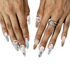 Krystil Luxurious Press On Nails – Exaggerated Glam Style with Rhinestone Accents – Various Sizes of Glossy Decorative Artificial Nail Tips for Women and Girls (Blooming Flowers, 5 Sizes)