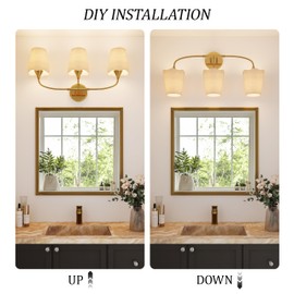 Morauroral Bathroom Light Fixtures, 3 Light Gold Vanity Light for Bathroom
