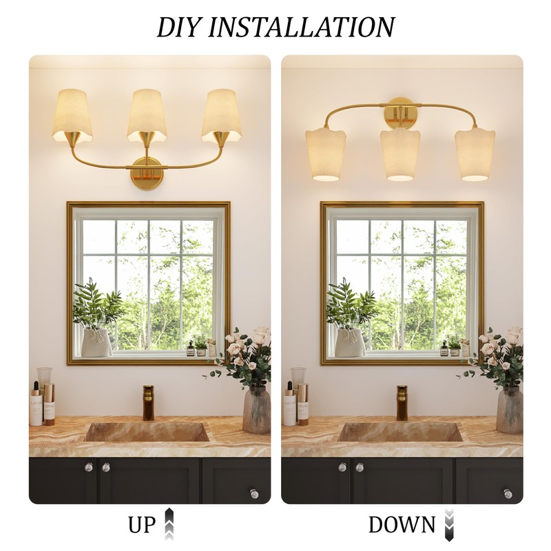 Morauroral Bathroom Light Fixtures, 3 Light Gold Vanity Light for
