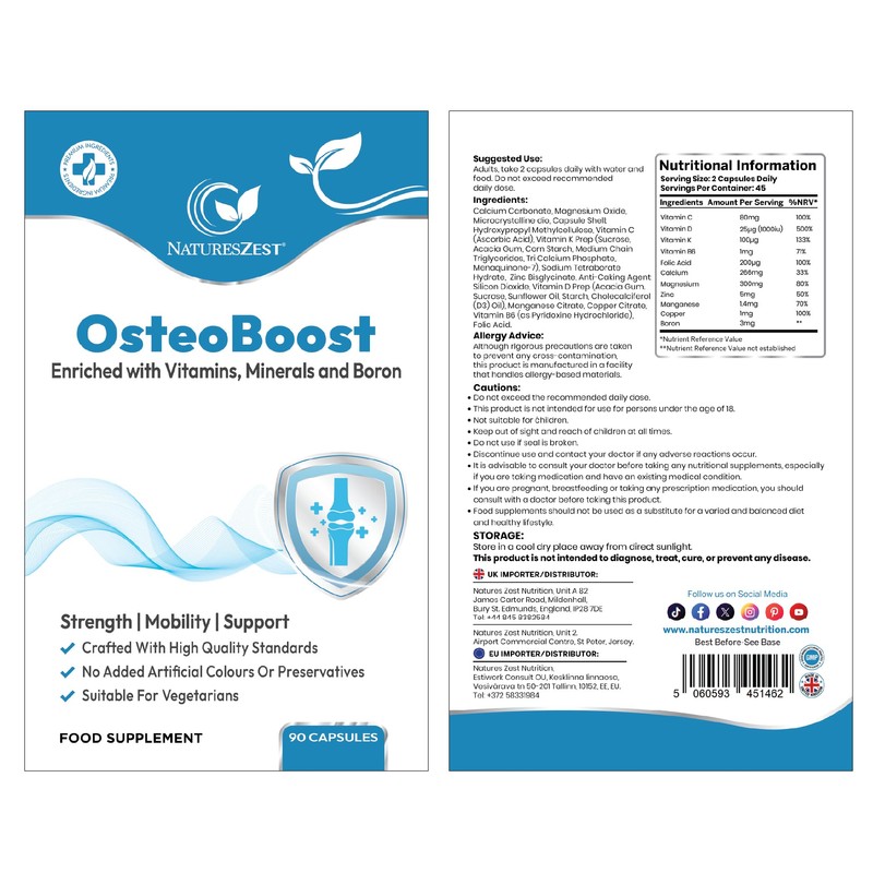 OsteoBoost Bone Support Supplement – Calcium, Vitamin D3, K2, Magnesium,