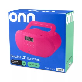 Onn. Portable CD Boombox w/Digital FM Radio CD Player w/2.4RMS Output for Home Pink