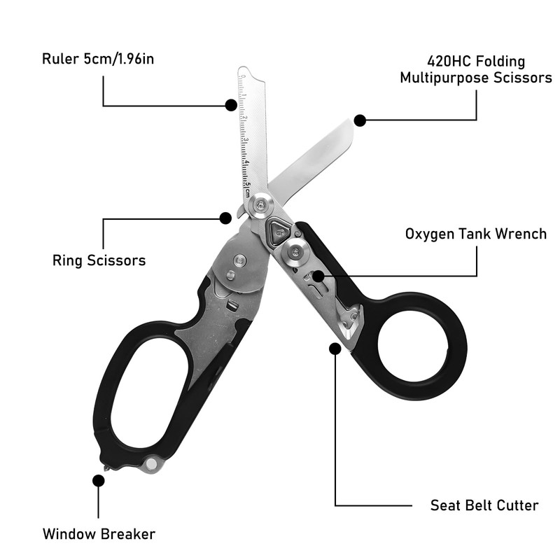 Raptor Response Emergency Scissors, Multitool Rescue Scissors with 6 Functions,
